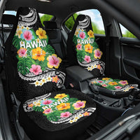 Hawaii Aloha Tropical Leaves and Flower Car Seat Cover with Polynesian Art Tattoo Black Color - Polynesian Pride