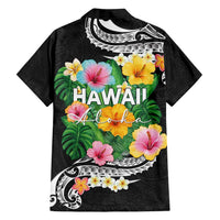 Hawaii Aloha Tropical Leaves and Flower Family Matching Off Shoulder Maxi Dress and Hawaiian Shirt with Polynesian Art Tattoo Black Color LT03 - Polynesian Pride