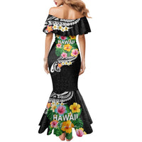 Hawaii Aloha Tropical Leaves and Flower Mermaid Dress with Polynesian Art Tattoo Black Color LT03 - Polynesian Pride