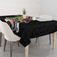 Hawaii Aloha Tropical Leaves and Flower Tablecloth with Polynesian Art Tattoo Black Color - Polynesian Pride