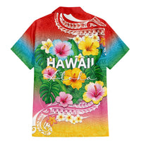Hawaii Aloha Tropical Leaves and Flower Family Matching Mermaid Dress and Hawaiian Shirt with Polynesian Art Tattoo Rainbow Color - Polynesian Pride