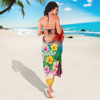 Hawaii Aloha Tropical Leaves and Flower Sarong with Polynesian Art Tattoo Rainbow Color - Polynesian Pride
