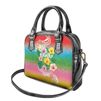 Hawaii Aloha Tropical Leaves and Flower Shoulder Handbag with Polynesian Art Tattoo Rainbow Color - Polynesian Pride
