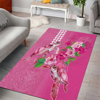Hawaii Aloha Turtle Hibiscus and Leaves Area Rug with Polynesian and Kakau Tattoos Rose Color - Polynesian Pride