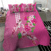 Hawaii Aloha Turtle Hibiscus and Leaves Bedding Set with Polynesian and Kakau Tattoos Rose Color - Polynesian Pride