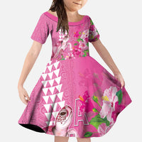 Hawaii Aloha Turtle Hibiscus and Leaves Family Matching Summer Maxi Dress and Hawaiian Shirt with Polynesian and Kakau Tattoos Rose Color LT03 Daughter's Dress Pink - Polynesian Pride