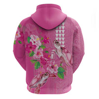 Hawaii Aloha Turtle Hibiscus and Leaves Hoodie with Polynesian and Kakau Tattoos Rose Color - Polynesian Pride