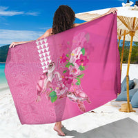 Hawaii Aloha Turtle Hibiscus and Leaves Sarong with Polynesian and Kakau Tattoos Rose Color - Polynesian Pride