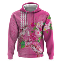 Hawaii Aloha Turtle Hibiscus and Leaves Zip Hoodie with Polynesian and Kakau Tattoos Rose Color - Polynesian Pride