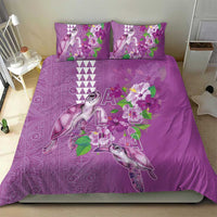 Hawaii Aloha Turtle Hibiscus and Leaves Bedding Set with Polynesian and Kakau Tattoos Lilac Color - Polynesian Pride