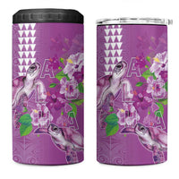 Hawaii Aloha Turtle Hibiscus and Leaves 4 in 1 Can Cooler Tumbler with Polynesian and Kakau Tattoos Lilac Color - Polynesian Pride
