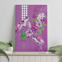 Hawaii Aloha Turtle Hibiscus and Leaves Canvas Wall Art with Polynesian and Kakau Tattoos Lilac Color - Polynesian Pride