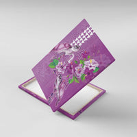 Hawaii Aloha Turtle Hibiscus and Leaves Canvas Wall Art with Polynesian and Kakau Tattoos Lilac Color - Polynesian Pride