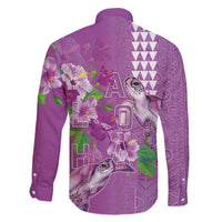 Hawaii Aloha Turtle Hibiscus and Leaves Family Matching Off The Shoulder Long Sleeve Dress and Hawaiian Shirt with Polynesian and Kakau Tattoos Lilac Color LT03 - Polynesian Pride