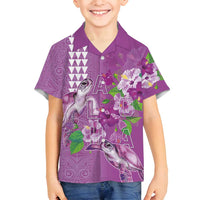 Hawaii Aloha Turtle Hibiscus and Leaves Family Matching Tank Maxi Dress and Hawaiian Shirt with Polynesian and Kakau Tattoos Lilac Color - Polynesian Pride