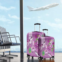 Hawaii Aloha Turtle Hibiscus and Leaves Luggage Cover with Polynesian and Kakau Tattoos Lilac Color - Polynesian Pride