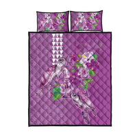 Hawaii Aloha Turtle Hibiscus and Leaves Quilt Bed Set with Polynesian and Kakau Tattoos Lilac Color - Polynesian Pride