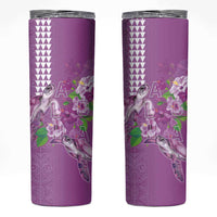 Hawaii Aloha Turtle Hibiscus and Leaves Skinny Tumbler with Polynesian and Kakau Tattoos Lilac Color - Polynesian Pride