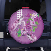 Hawaii Aloha Turtle Hibiscus and Leaves Spare Tire Cover with Polynesian and Kakau Tattoos Lilac Color - Polynesian Pride