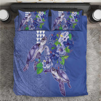Hawaii Aloha Turtle Hibiscus and Leaves Bedding Set with Polynesian and Kakau Tattoos Denim Color - Polynesian Pride