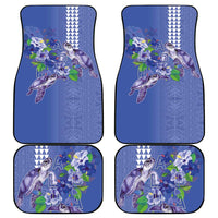 Hawaii Aloha Turtle Hibiscus and Leaves Car Mats with Polynesian and Kakau Tattoos Denim Color - Polynesian Pride