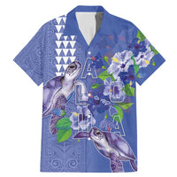 Hawaii Aloha Turtle Hibiscus and Leaves Family Matching Mermaid Dress and Hawaiian Shirt with Polynesian and Kakau Tattoos Denim Color LT03 Dad's Shirt - Short Sleeve Blue - Polynesian Pride