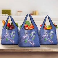 Hawaii Aloha Turtle Hibiscus and Leaves Grocery Bag with Polynesian and Kakau Tattoos Denim Color - Polynesian Pride