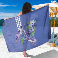 Hawaii Aloha Turtle Hibiscus and Leaves Sarong with Polynesian and Kakau Tattoos Denim Color - Polynesian Pride