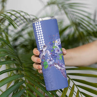 Hawaii Aloha Turtle Hibiscus and Leaves Skinny Tumbler with Polynesian and Kakau Tattoos Denim Color - Polynesian Pride
