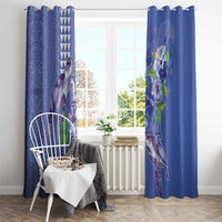 Hawaii Aloha Turtle Hibiscus and Leaves Window Curtain with Polynesian and Kakau Tattoos Denim Color - Polynesian Pride