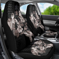 Hawaii Aloha Turtle Hibiscus and Leaves Car Seat Cover with Polynesian and Kakau Tattoos Black Color - Polynesian Pride