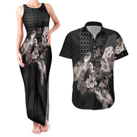 Hawaii Aloha Turtle Hibiscus and Leaves Couples Matching Tank Maxi Dress and Hawaiian Shirt with Polynesian and Kakau Tattoos Black Color LT03 Black - Polynesian Pride