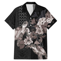Hawaii Aloha Turtle Hibiscus and Leaves Family Matching Mermaid Dress and Hawaiian Shirt with Polynesian and Kakau Tattoos Black Color LT03 Dad's Shirt - Short Sleeve Black - Polynesian Pride