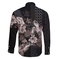 Hawaii Aloha Turtle Hibiscus and Leaves Family Matching Off The Shoulder Long Sleeve Dress and Hawaiian Shirt with Polynesian and Kakau Tattoos Black Color LT03 - Polynesian Pride