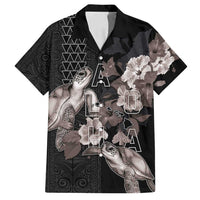 Hawaii Aloha Turtle Hibiscus and Leaves Family Matching Off Shoulder Maxi Dress and Hawaiian Shirt with Polynesian and Kakau Tattoos Black Color LT03 Dad's Shirt - Short Sleeve Black - Polynesian Pride