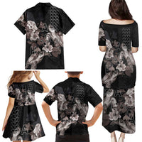 Hawaii Aloha Turtle Hibiscus and Leaves Family Matching Puletasi and Hawaiian Shirt with Polynesian and Kakau Tattoos Black Color LT03 - Polynesian Pride
