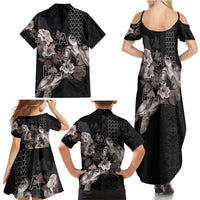 Hawaii Aloha Turtle Hibiscus and Leaves Family Matching Summer Maxi Dress and Hawaiian Shirt with Polynesian and Kakau Tattoos Black Color LT03 - Polynesian Pride