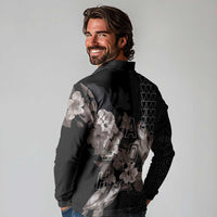 Hawaii Aloha Turtle Hibiscus and Leaves Long Sleeve Polo Shirt with Polynesian and Kakau Tattoos Black Color LT03 - Polynesian Pride
