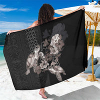 Hawaii Aloha Turtle Hibiscus and Leaves Sarong with Polynesian and Kakau Tattoos Black Color - Polynesian Pride
