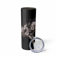 Hawaii Aloha Turtle Hibiscus and Leaves Skinny Tumbler with Polynesian and Kakau Tattoos Black Color - Polynesian Pride