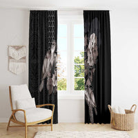 Hawaii Aloha Turtle Hibiscus and Leaves Window Curtain with Polynesian and Kakau Tattoos Black Color - Polynesian Pride