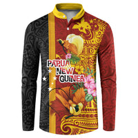 Papua New Guinea Independence Day Button Sweatshirt Birds-of-Paradise Melanesian Tattoos Tropical Plants LT03 Multicolor - Polynesian Pride