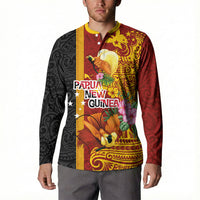 Papua New Guinea Independence Day Button Sweatshirt Birds-of-Paradise Melanesian Tattoos Tropical Plants LT03 - Polynesian Pride