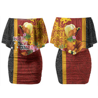 Papua New Guinea Independence Day Couples Matching Off Shoulder Short Dress and Hawaiian Shirt Birds-of-Paradise Melanesian Tattoos Tropical Plants LT03 - Polynesian Pride