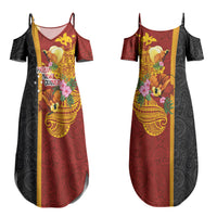 Papua New Guinea Independence Day Couples Matching Summer Maxi Dress and Long Sleeve Button Shirt Birds-of-Paradise Melanesian Tattoos Tropical Plants LT03 - Polynesian Pride