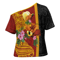 Papua New Guinea Independence Day Cross Shoulder Shirt Birds-of-Paradise Melanesian Tattoos Tropical Plants LT03 - Polynesian Pride