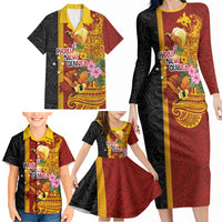 Papua New Guinea Independence Day Family Matching Long Sleeve Bodycon Dress and Hawaiian Shirt Birds-of-Paradise Melanesian Tattoos Tropical Plants LT03 - Polynesian Pride