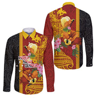 Papua New Guinea Independence Day Family Matching Long Sleeve Bodycon Dress and Hawaiian Shirt Birds-of-Paradise Melanesian Tattoos Tropical Plants LT03 Dad's Shirt - Long Sleeve Multicolor - Polynesian Pride
