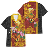 Papua New Guinea Independence Day Family Matching Mermaid Dress and Hawaiian Shirt Birds-of-Paradise Melanesian Tattoos Tropical Plants LT03 Dad's Shirt - Short Sleeve Multicolor - Polynesian Pride