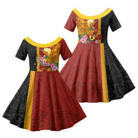 Papua New Guinea Independence Day Family Matching Mermaid Dress and Hawaiian Shirt Birds-of-Paradise Melanesian Tattoos Tropical Plants LT03 Daughter's Dress Multicolor - Polynesian Pride